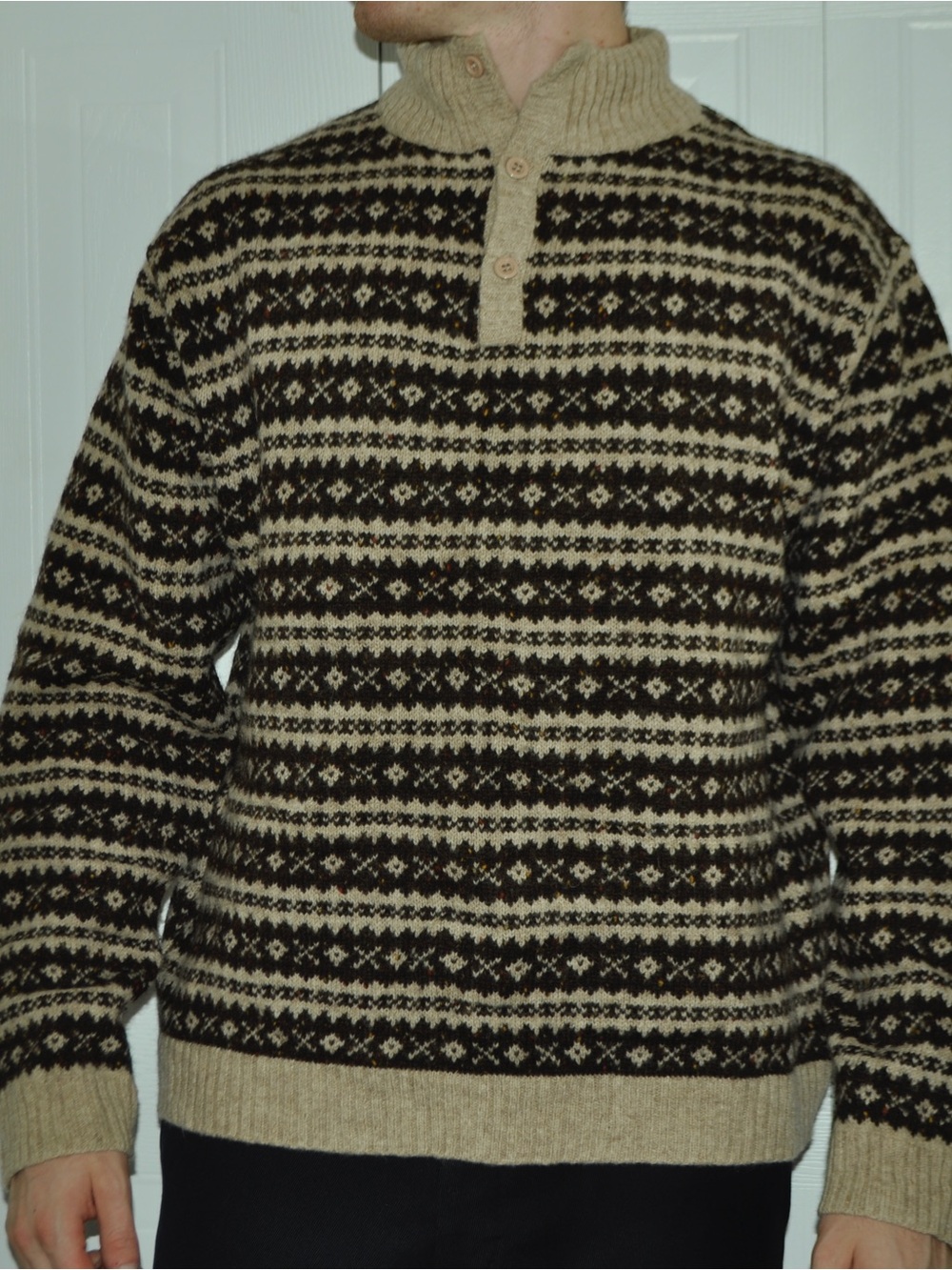 Woolrich Men's Fair Isle Turtleneck Sweater in Beige and Dark Brown